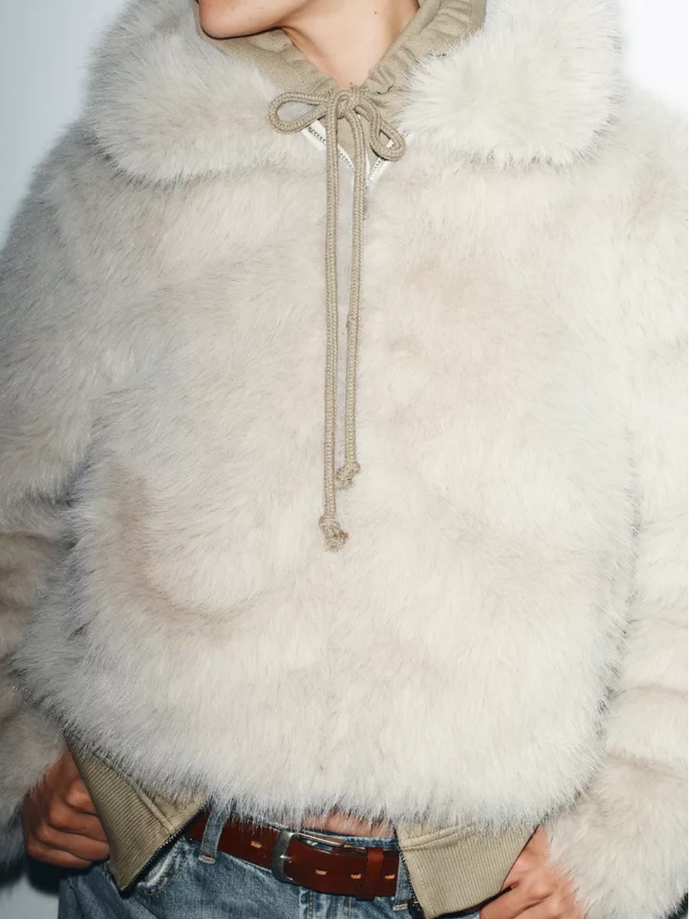 Zara NWT short faux fur zip up coat gray 4391/833 - Picture 9 of 12